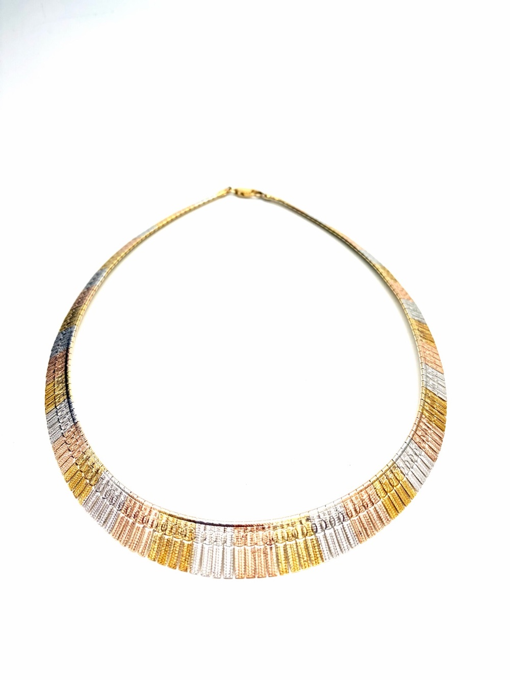 Vintage Milor Italy Gold Plated Sterling Tricolor Graduated Fringe Necklace